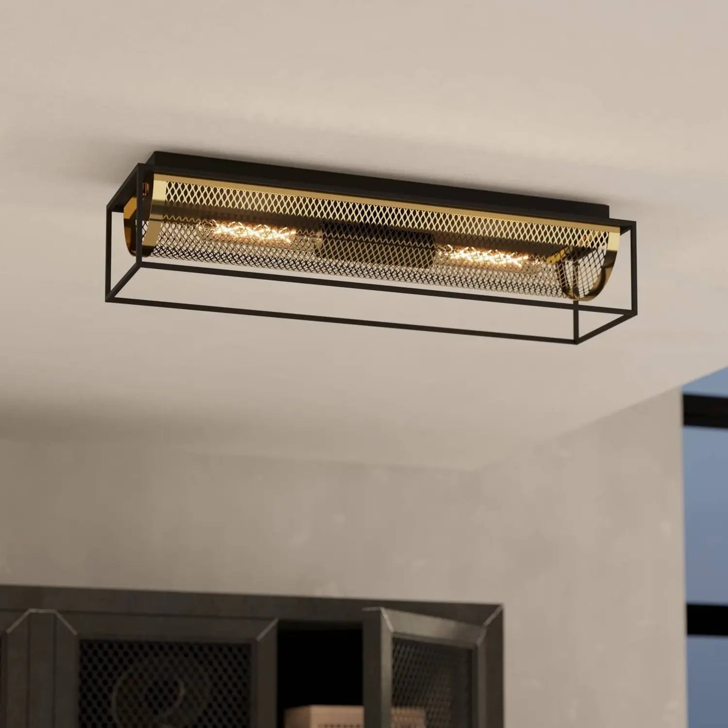 B-Ware Eglo Nohales Deckenleuchte Lampe Schwarz Messing 2 Flg Länge 64 Cm Beleuchtun - 9002759437879