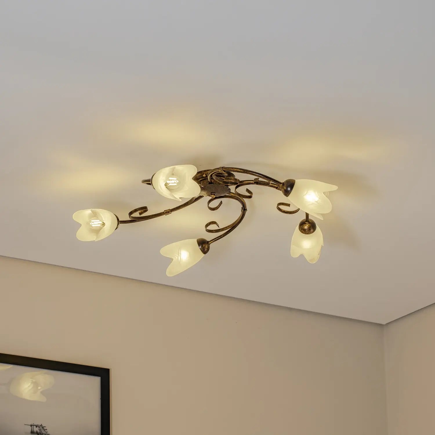 B-Ware Deckenleuchte Lampe Odino Metall Glas Bronze Weiß Satiniert E14 Led Dimmbar - 8030626545984