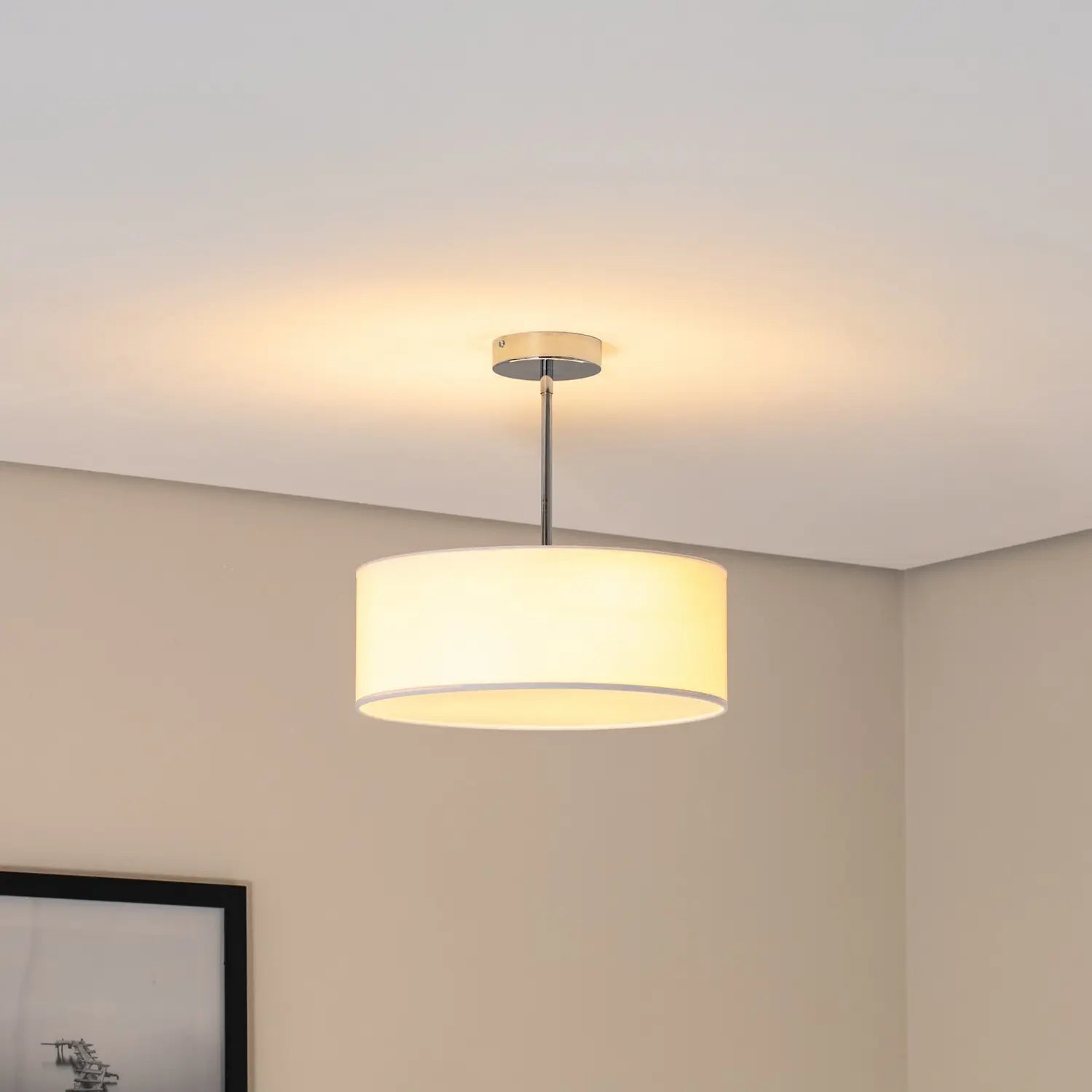 B-Ware Oja Deckenleuchte Lampe Chrom/Weiß Hängelampe ø40cm Textil Stahl Beleuchtung  - 5902553234336