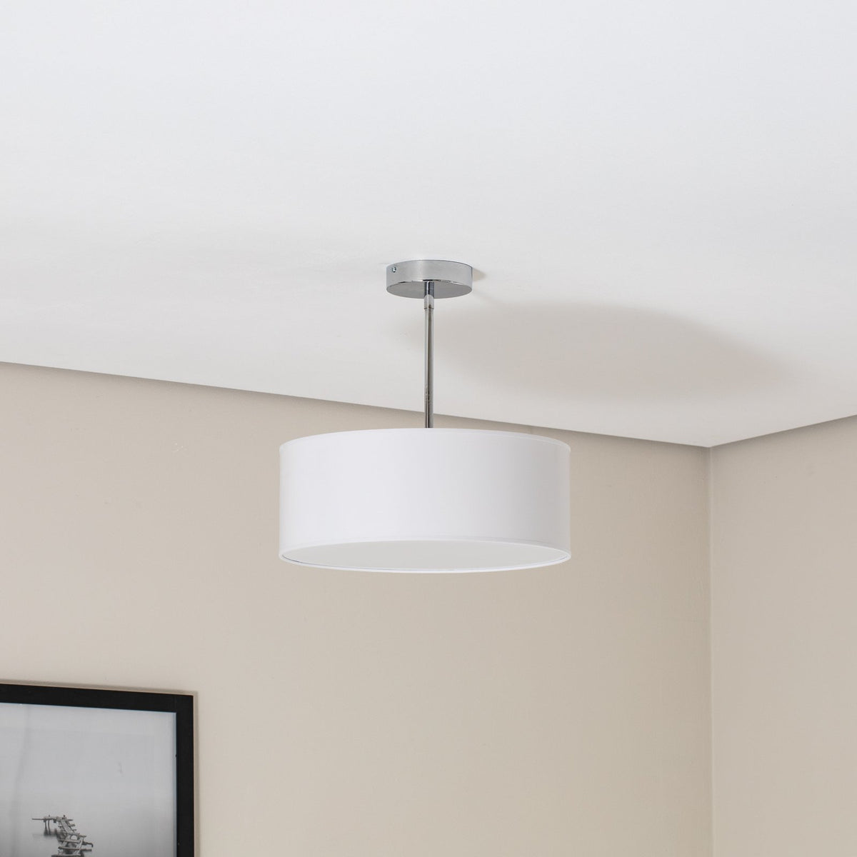 Oja Deckenleuchte Lampe chrom/weiß Hängelampe Ø40cm Textil Stahl Beleuchtung - 5902553234336