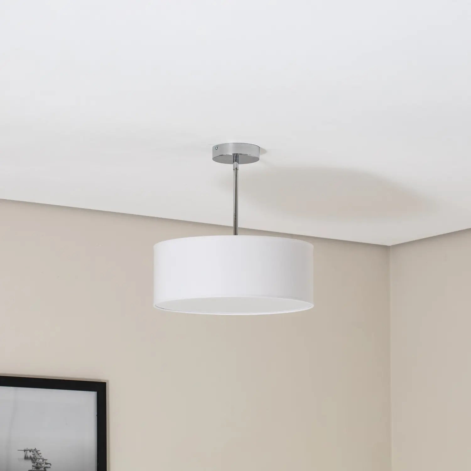 B-Ware Oja Deckenleuchte Lampe Chrom/Weiß Hängelampe ø40cm Textil Stahl Beleuchtung  - 5902553234336