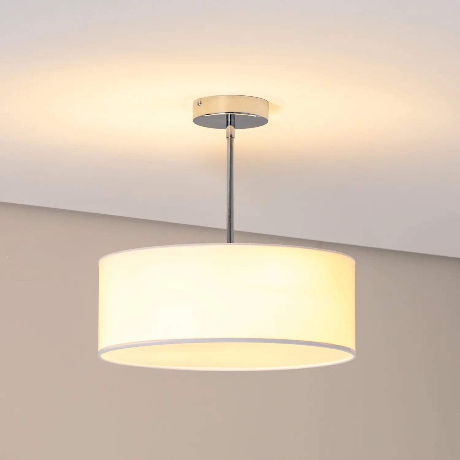 B-Ware Oja Deckenleuchte Lampe Chrom/Weiß Hängelampe ø40cm Textil Stahl Beleuchtung  - 5902553234336