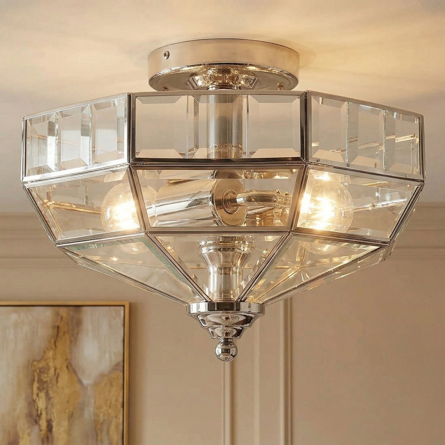 B-Ware Elstead Deckenleuchte Deckenlampe Old Park Nickel Poliert Glas Metall Led - 5024005484202