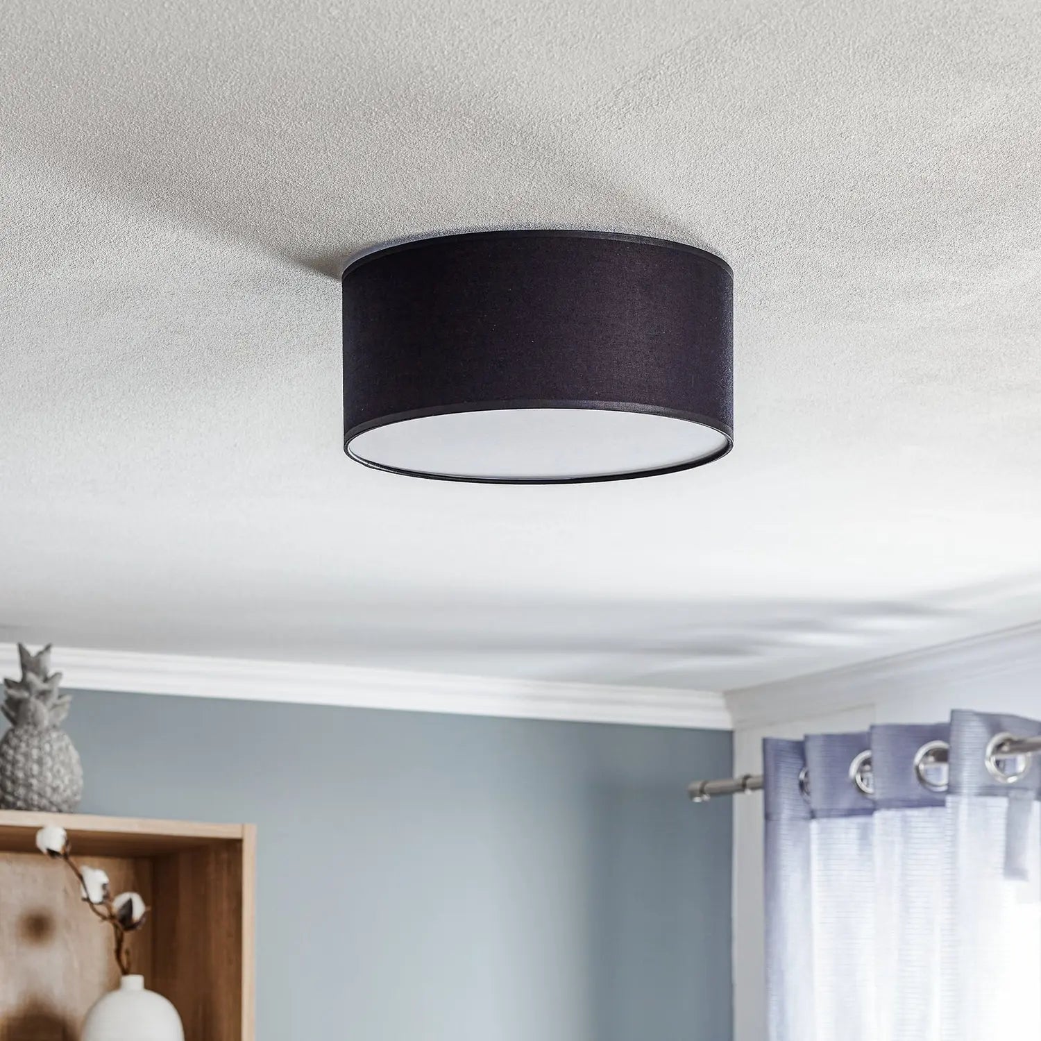 B-Ware Deckenleuchte Lampe Rondo Schwarz Metall Textil Wohnraum Leuchte Rund E27 Led - 5901780533342