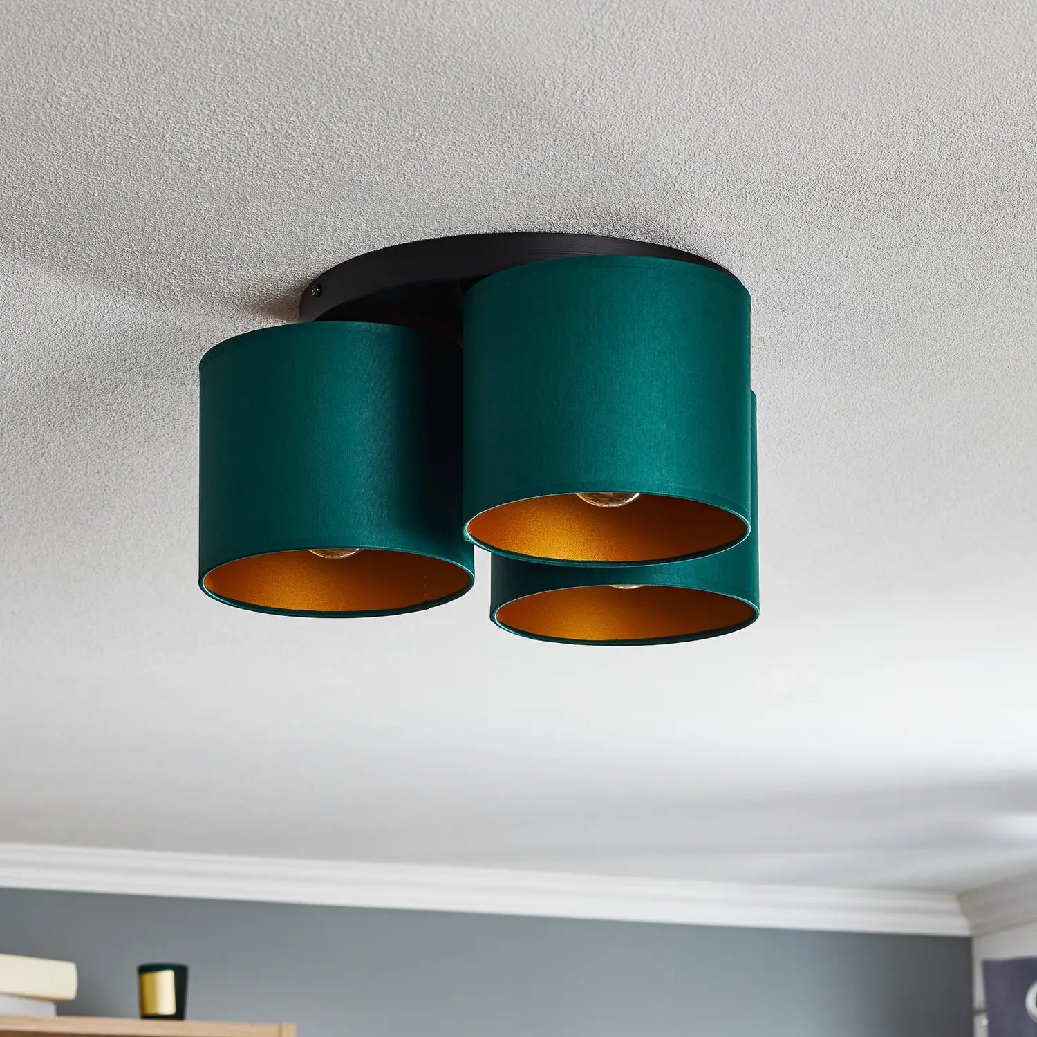 B-Ware Luminex Deckenleuchte Lampe Soho Hauptbeleuchtung Zylindrisch Rund 3fl Grün Gold - 5907565935455