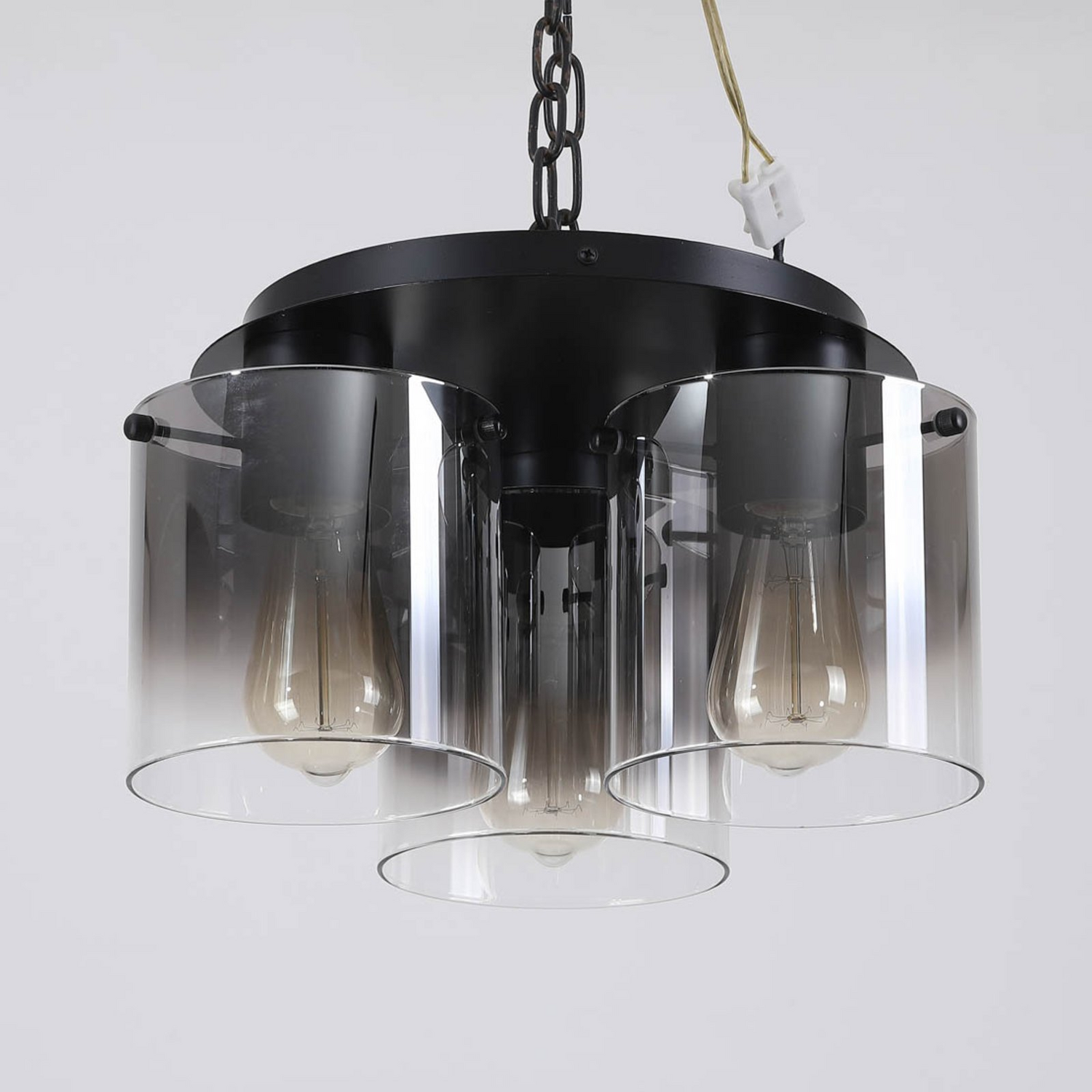 Searchlight Deckenleuchte Lampe Sweden Schwarz Rauchgrau Glas Stahl 3fl E27      B-Ware - 5053423271651