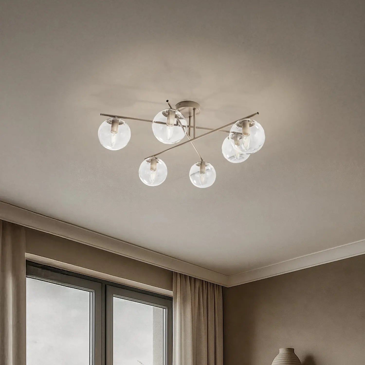 B-Ware Zoe Deckenleuchte Lampe Glas Beige Metall Wohnraumleuchte Deckenlampe 72 Cm