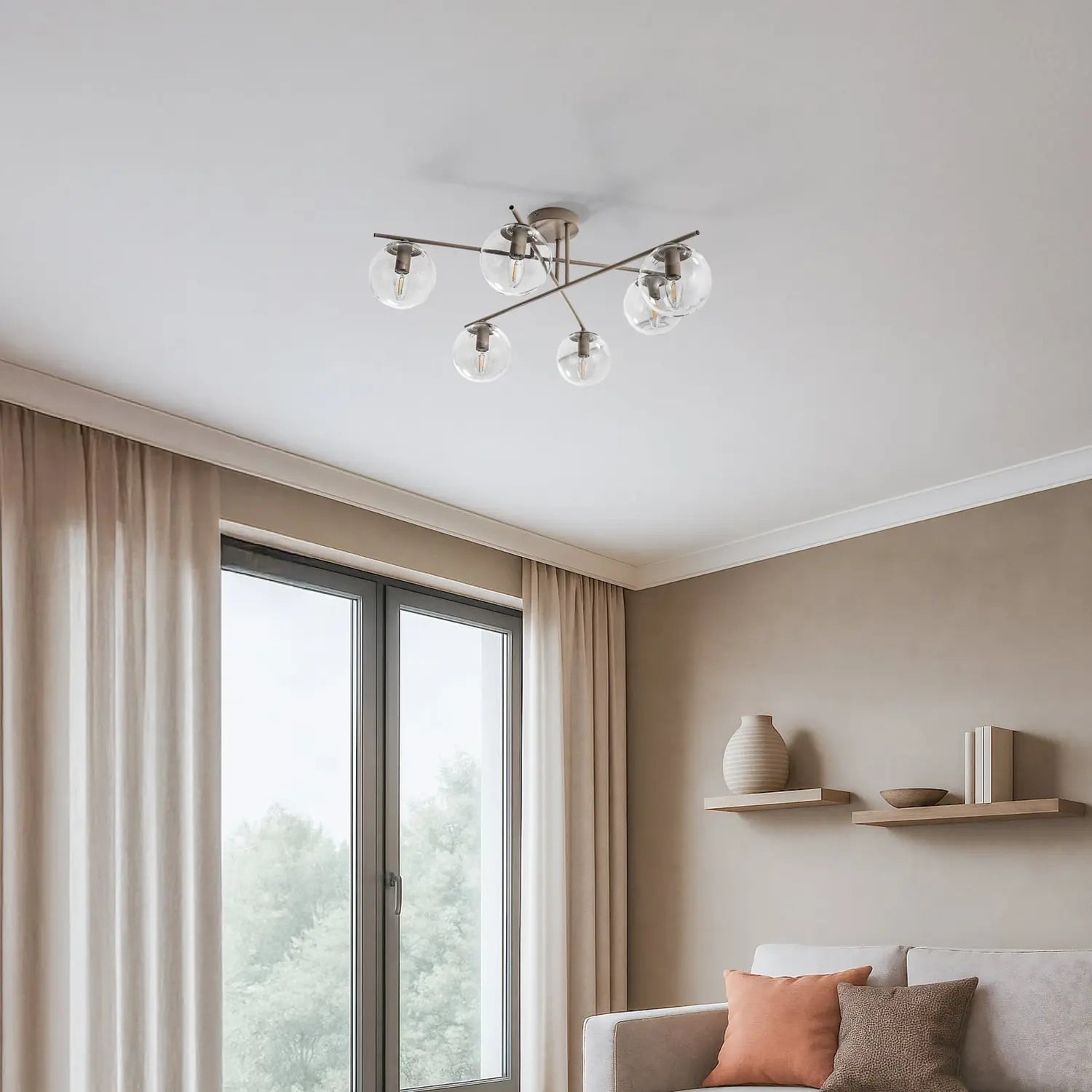B-Ware Zoe Deckenleuchte Lampe Glas Beige Metall Wohnraumleuchte Deckenlampe 72 Cm