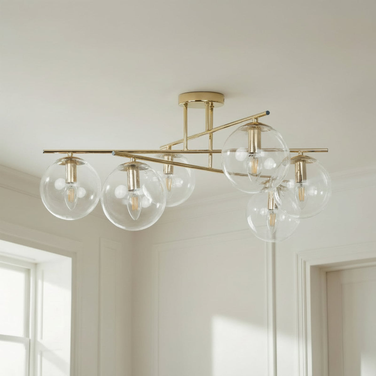 Deckenleuchte Zoe Lampe goldfarben Glas Metall 6-flammig Leuchte 72 cm E14 LED - 5905563003152