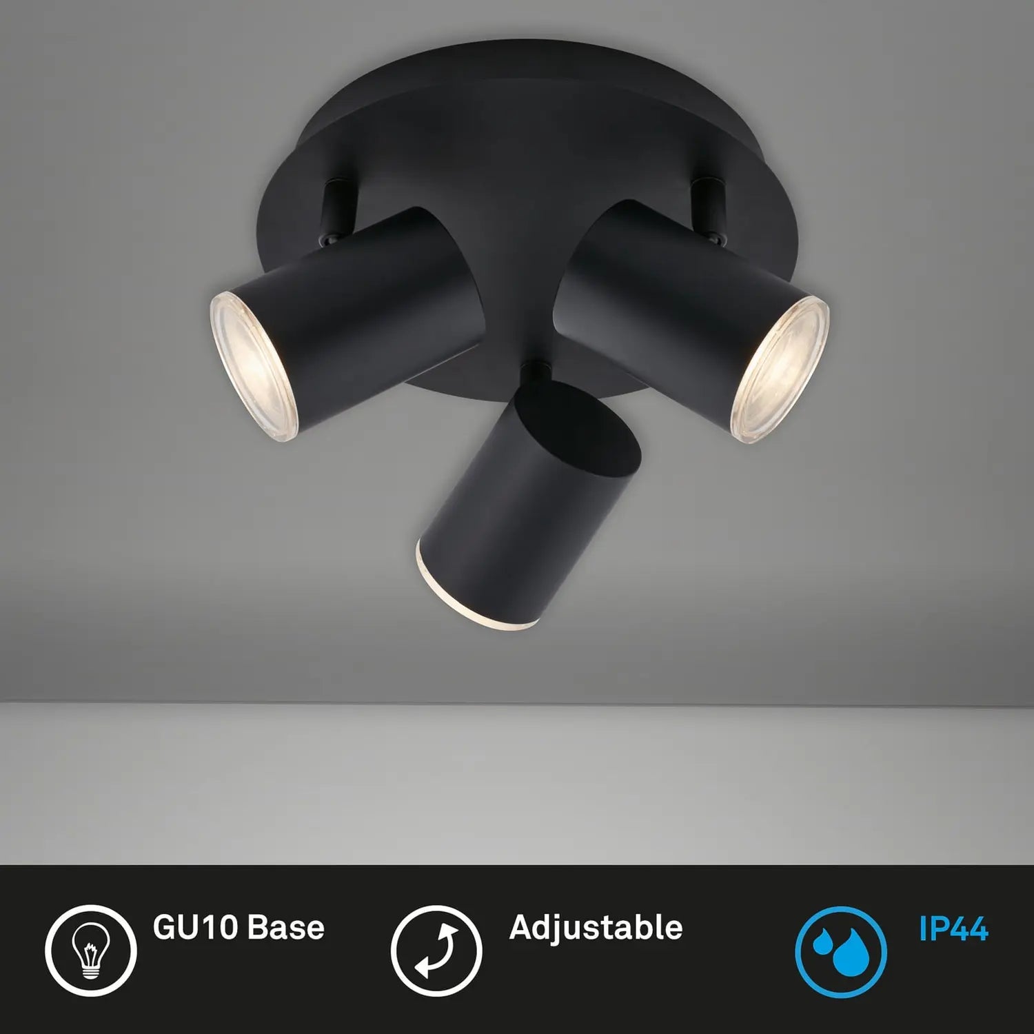 B-Ware Deckenspot Deckenleuchte Lampe Briloner Banyo Splash Schwarz Dreiflammig Ip44 - 4002707409168