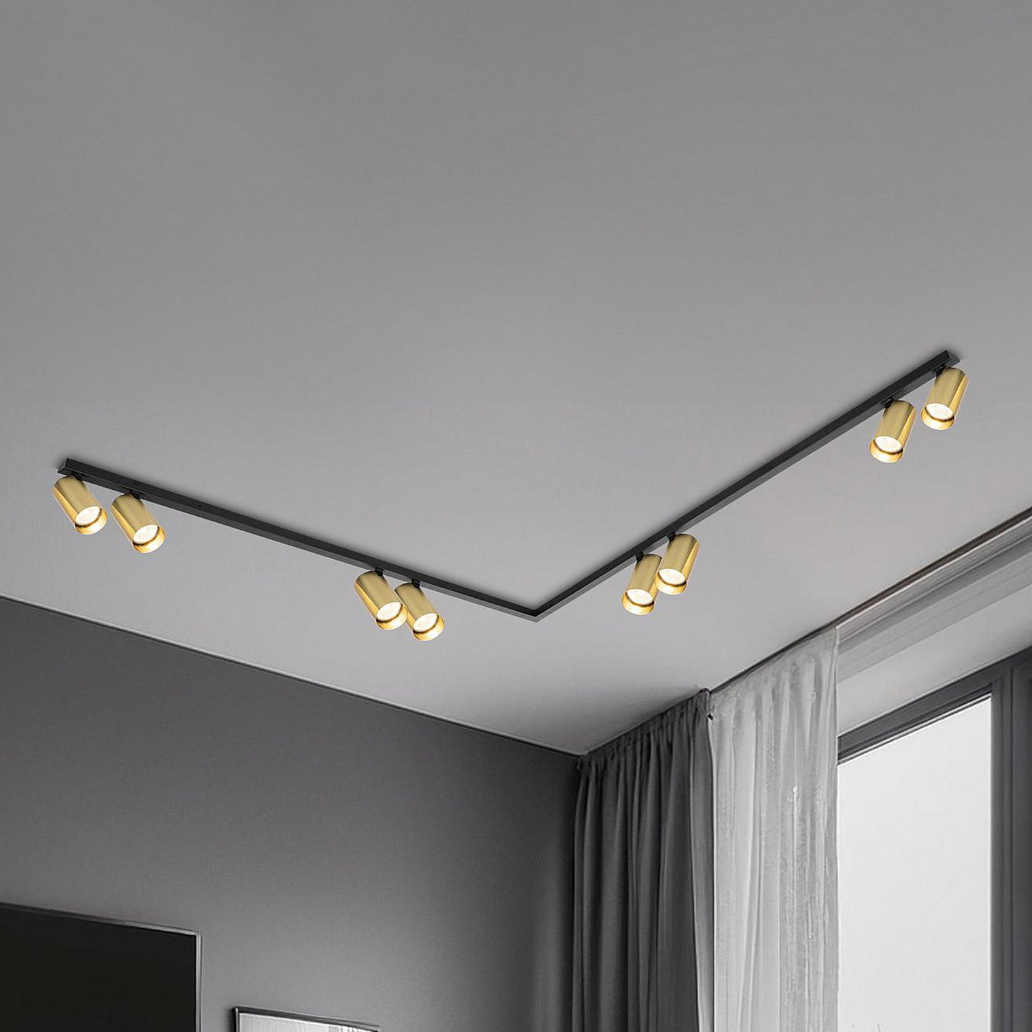 B-Ware Hero Deckenspot Spotleuchte Deckenlampe Schwarz Gold 8 Flammig 240 Cm Metall - 5902693714866