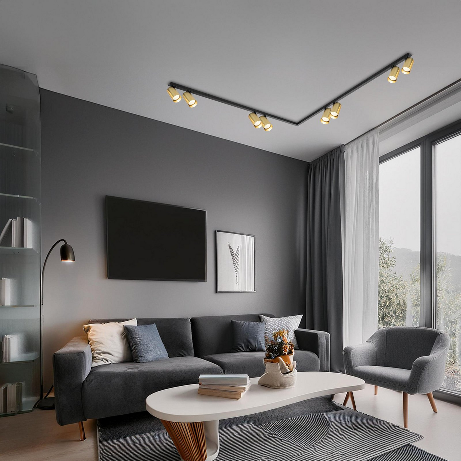 B-Ware Hero Deckenspot Spotleuchte Deckenlampe Schwarz Gold 8 Flammig 240 Cm Metall - 5902693714866