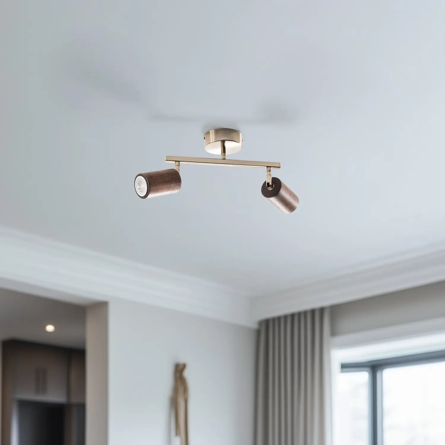 B-Ware Lucea Legno Deckenspot Leuchte Deckenleuchte Braun Messing 2 Flg Holz 23 Cm - 8698525602940