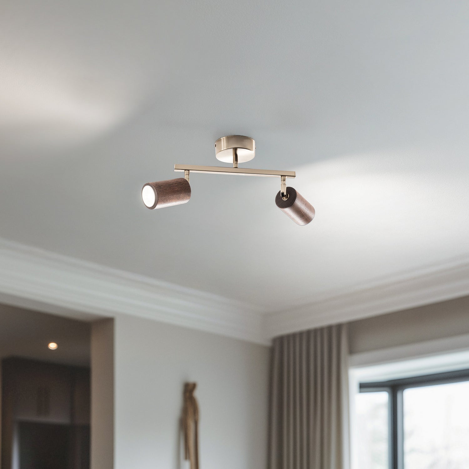 B-Ware Lucea Legno Deckenspot Leuchte Deckenleuchte Braun Messing 2 Flg Holz 23 Cm - 8698525602940