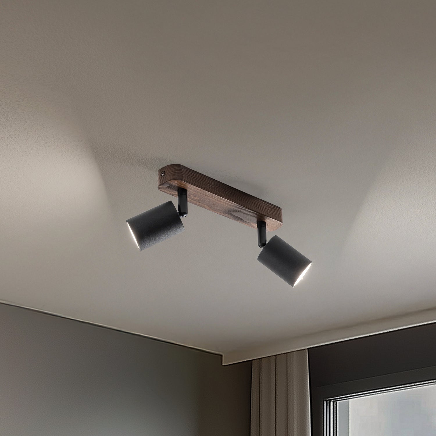 B-Ware Deckenspot Deckenleuchte Lampe Subrin Nussbaum 2 Flg Holz Stahl Schwarz - 5901780557799