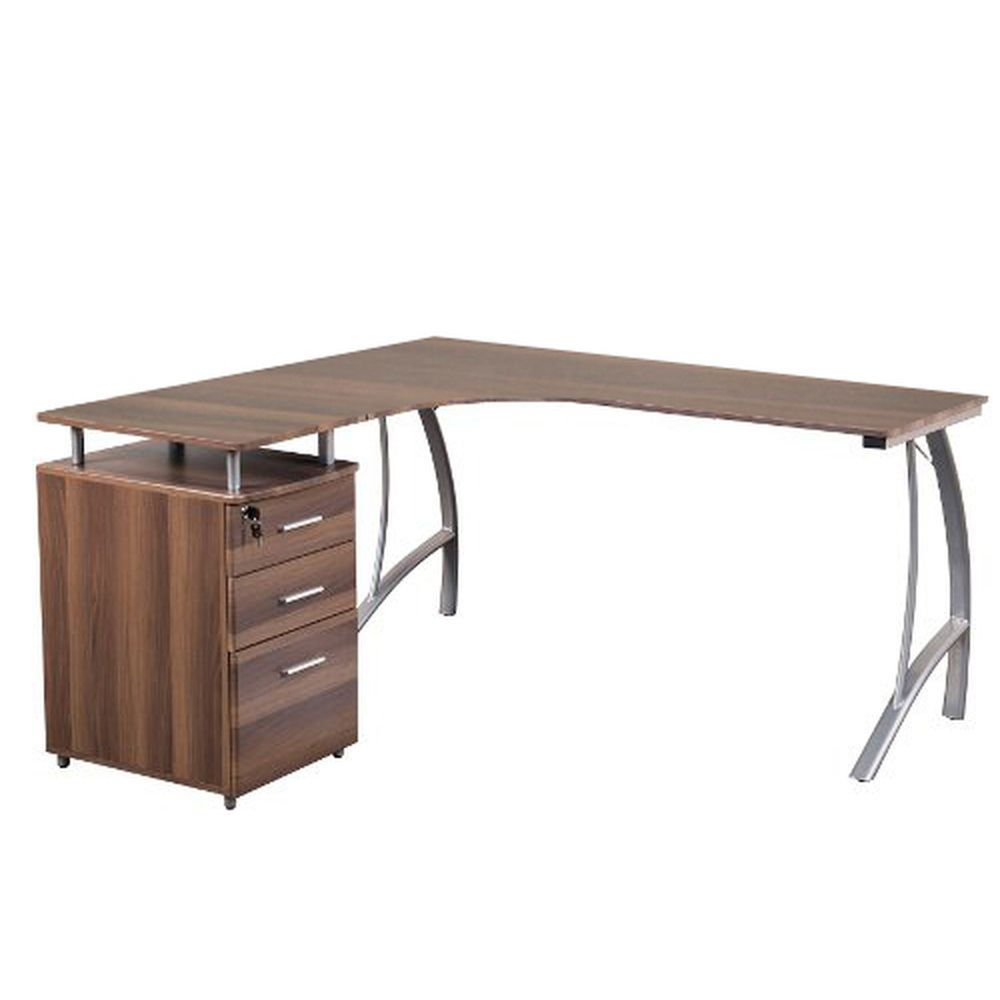 B-Ware Hjh Office  Eckschreibtisch Castor T Stand Container Nussbaum Schreibtisch Tisch - 4251084657291