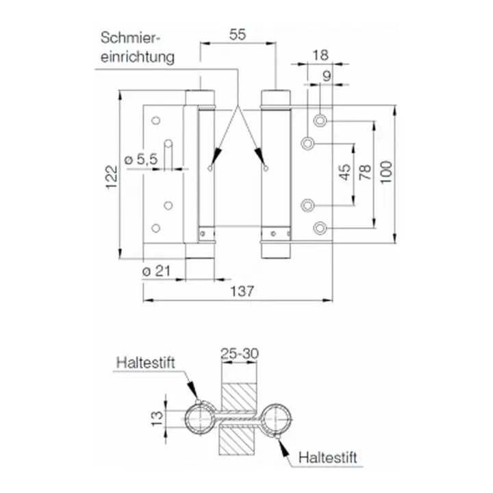 B-Ware Deni Pendeltürband Türscharnier Beidseitig Pendelnd Stahl Blank Gr. 30/100mm  - 4016753125057