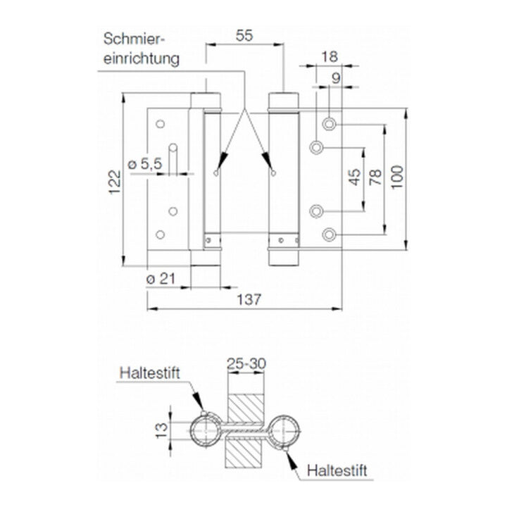 DENI Pendeltürband Türscharnier beidseitig pendelnd Stahl blank Gr. 30/100mm - 4016753125057