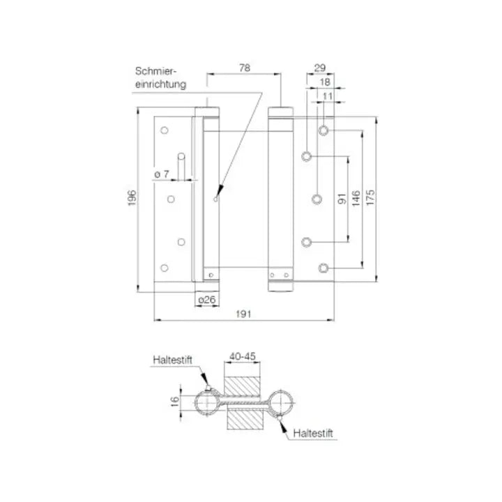 B-Ware Deni Pendeltürband Türscharnier Türband Beidseitig Pendelnd Stahl Gr. 39/176mm - 4016753140340