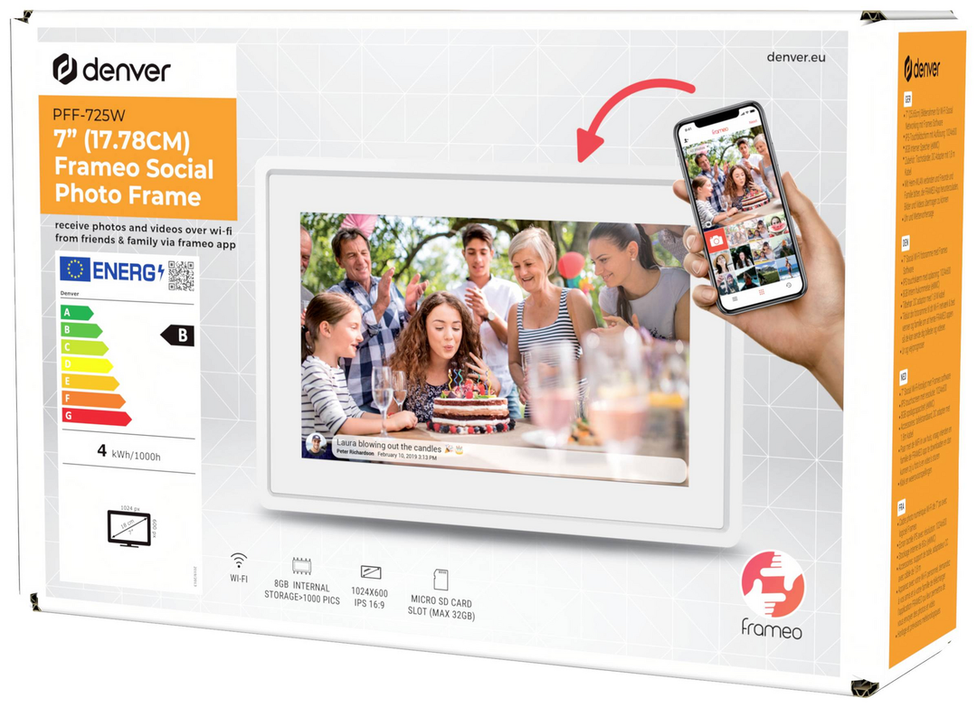 Denver Pff725w Digitaler Wi Fi Bilderrahmen 17.8 Cm Foto Rahmen Foto Zubehör B-Ware - 5706751075094