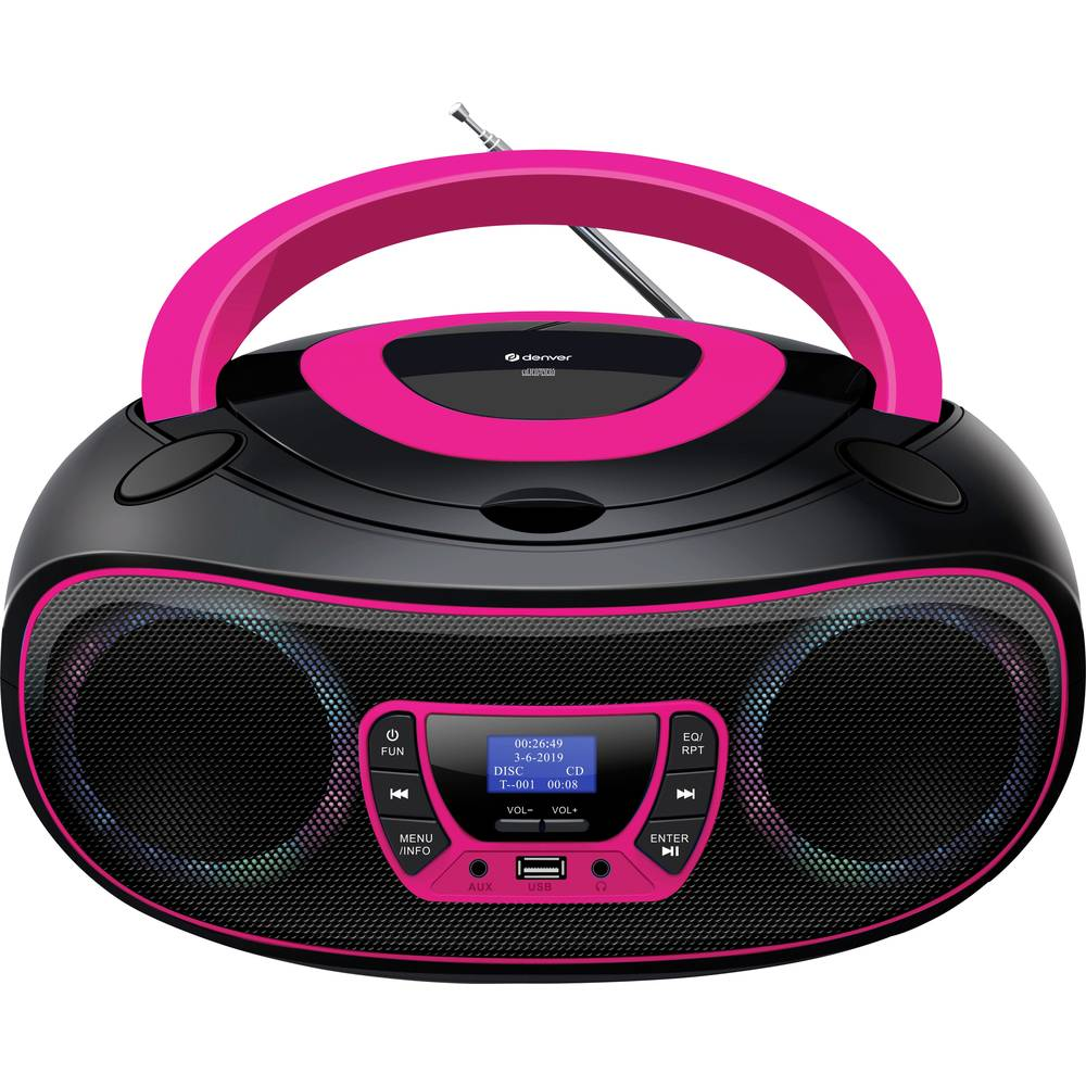 B-Ware Denver Tdb 212 P Cd Radio Dab+ Dab Fm Aux Usb Bluetooth Cd Schwarz Pink - 5706751079993