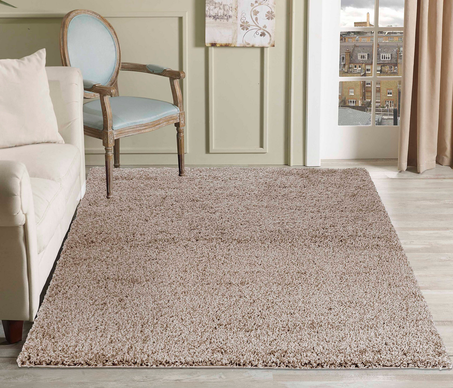 B-Ware Desire Rugs Teppich Shaggy Wohnzimmer Hochflor 60 × 110 Cm Hellbeige