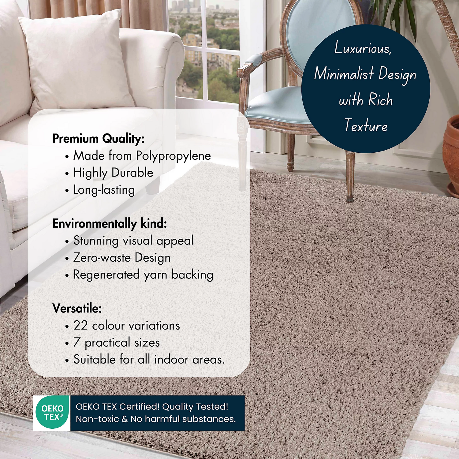 Desire Rugs Teppich Shaggy Wohnzimmer Hochflor 60 × 110 Cm Hellbeige B-Ware - 5056095201162