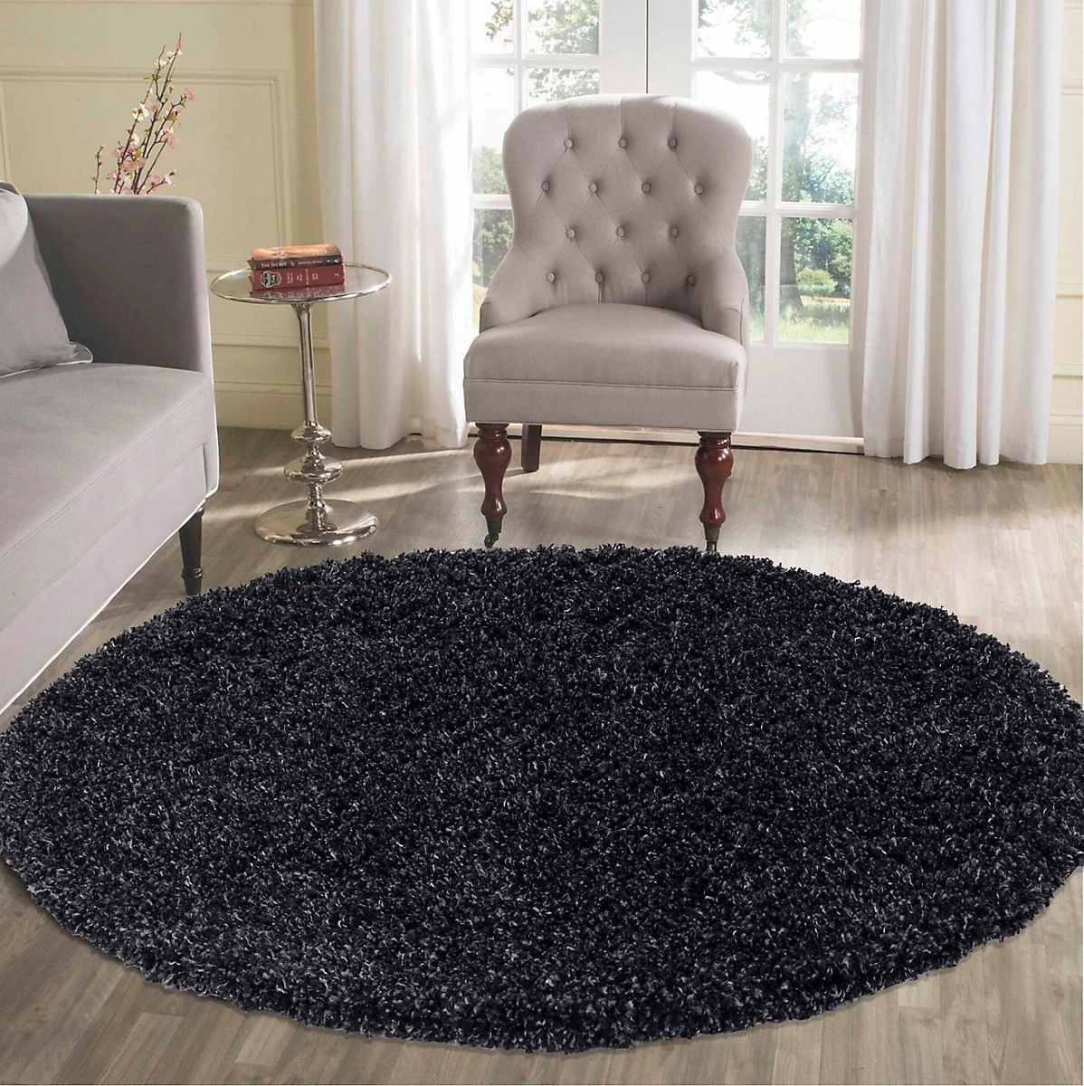 Desire Rugs Teppich Bodenbelag Wohnzimmerteppich Hochflor Anthrazit ø 120 Cm B-Ware - 5056095216913