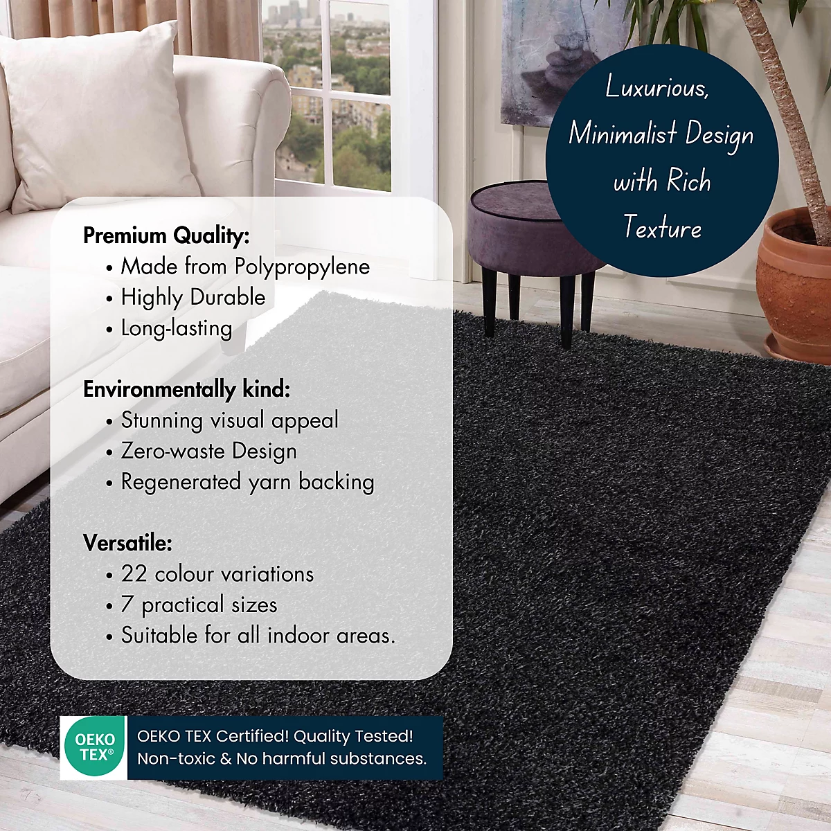Desire Rugs Teppich Bodenbelag Wohnzimmerteppich Hochflor Anthrazit 120 × 170 Cm B-Ware - 5056095216944