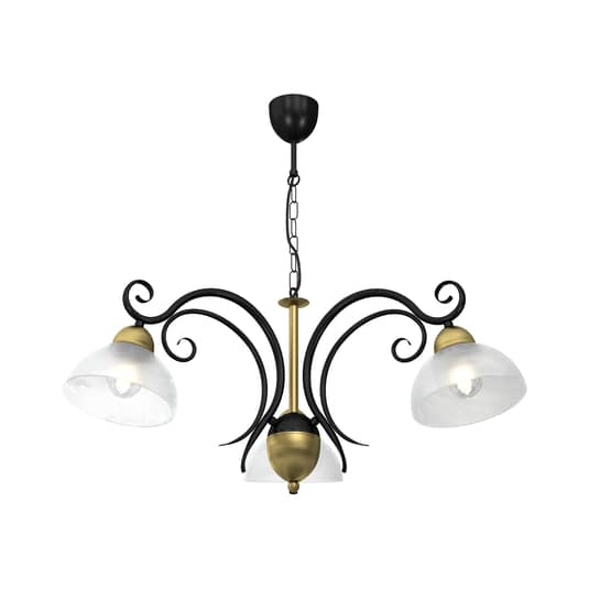 B-Ware Euluna Kronleuchter Flora 3 Glasschirme Schwarz Messing Deckenlampe Leuchte 89