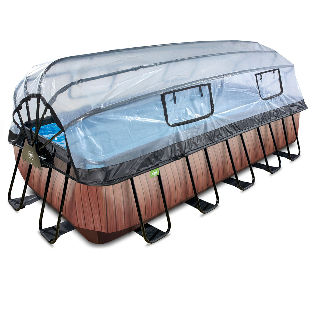 EXIT Wood Pool mit Sandfilterpumpe und Abdeckung Aufstellpool Outdoor-Pool