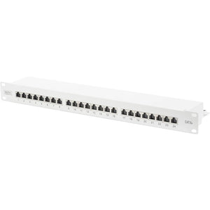 B-Ware Digitus Patchfeld Patch Panel Netzwerk Lichtgrau 24 Port Cat 6a 19 Zoll 1 He