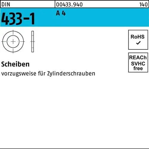 B-Ware Scheibe Unterlegscheibe Din 433 1 A Edelstahl 10,5 X 18 X 1,6 Mm 1000 Stück - 4043952071762