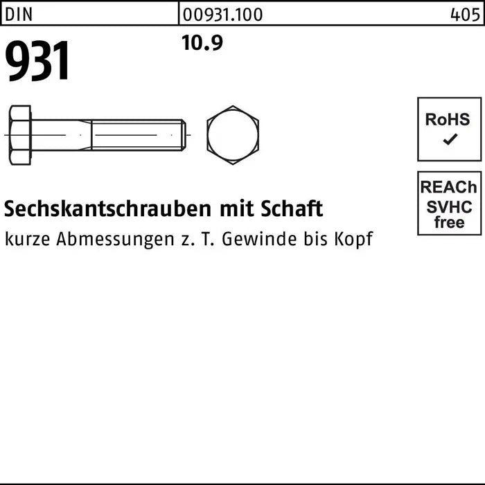 B-Ware Cab Fastening Sechskantschraube Schaft M 10 X 110 Din 931 Blank 100 Stück - 4043952211359