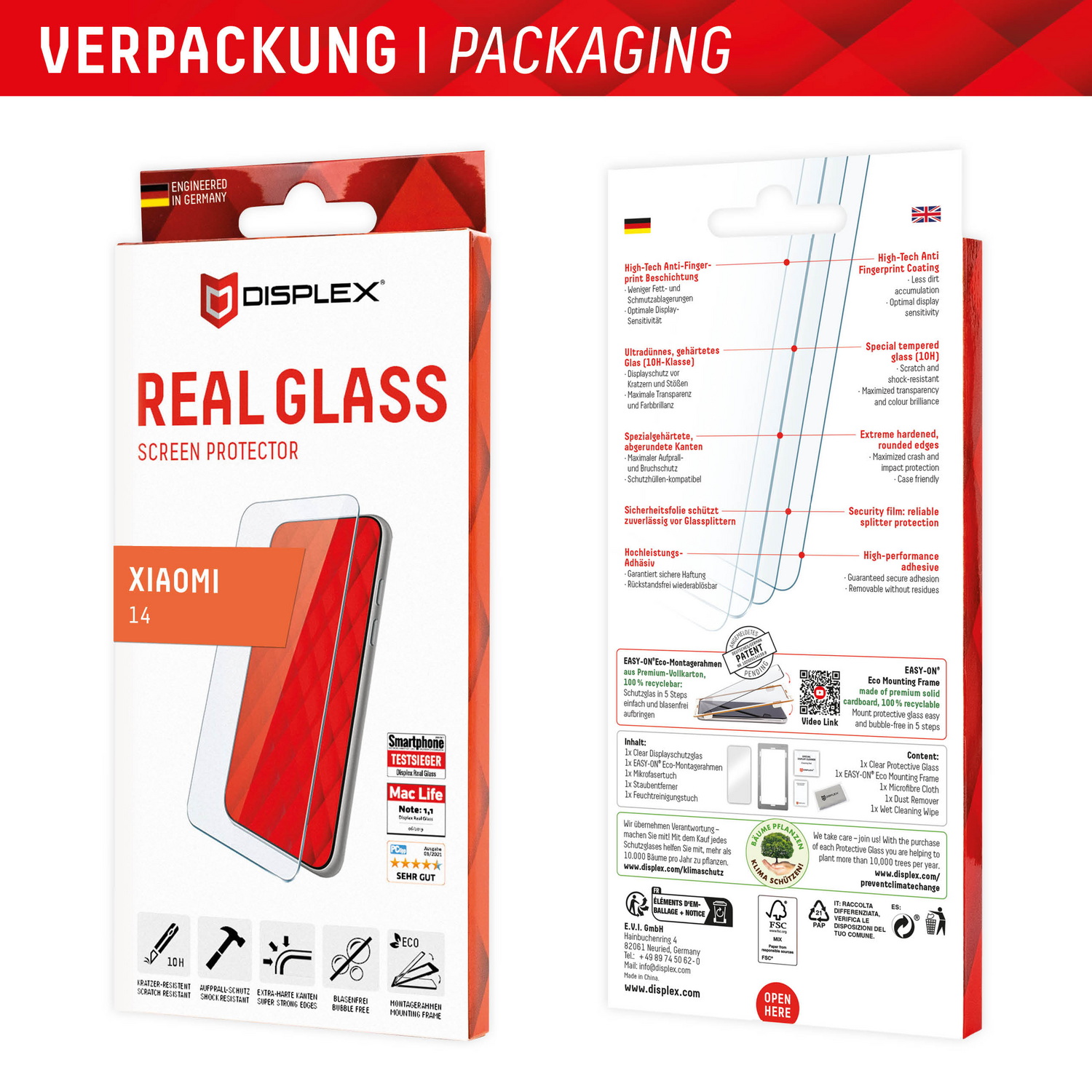 Displex Real Glass 2 D Displayschutz Xiaomi 14 Kratzer Resistent 10 H B-Ware - 4028778122416