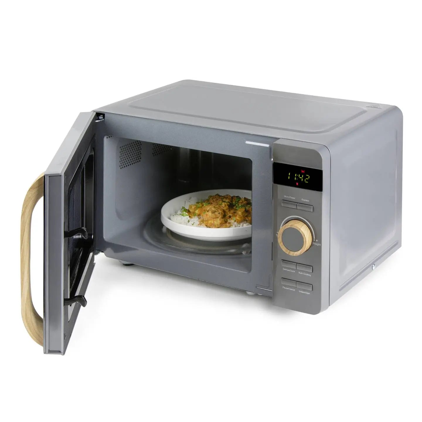 B-Ware Domo Mikrowelle Küchenofen 20 L Grau Holzlook Drehteller Do3420 Siehe Text/Foto - 5411397169488