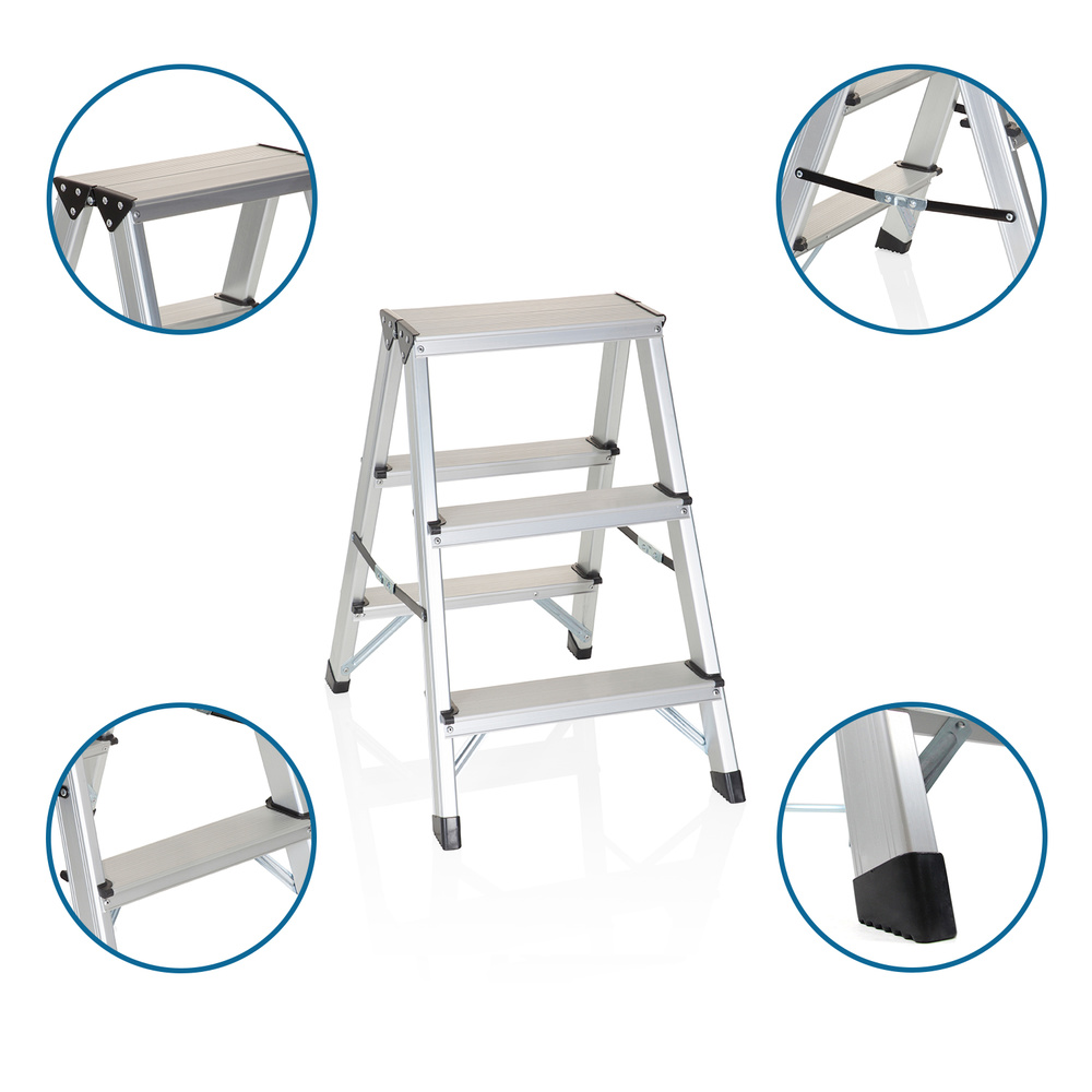Hjh Office Klappleiter Trittleiter Aluminium 3 Stufen Beidseitig Arbeitshöhe B-Ware - 4251084671150