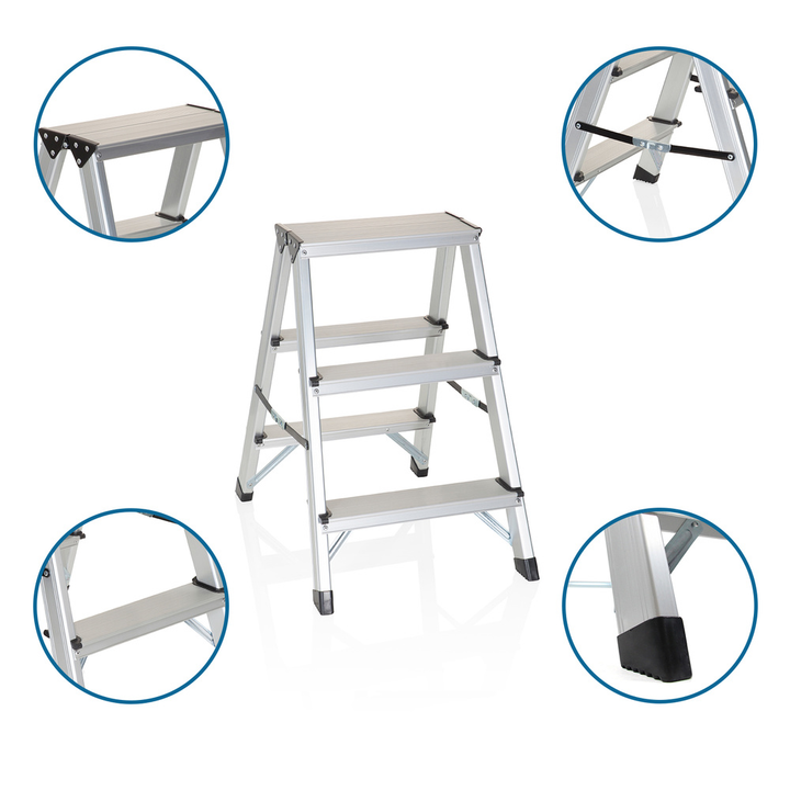 Hjh Office Klappleiter Trittleiter Aluminium 3 Stufen Beidseitig Arbeitshöhe B-Ware - 4251084671150