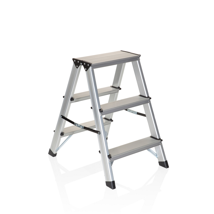 Hjh Office Klappleiter Trittleiter Aluminium 3 Stufen Beidseitig Arbeitshöhe B-Ware - 4251084671150