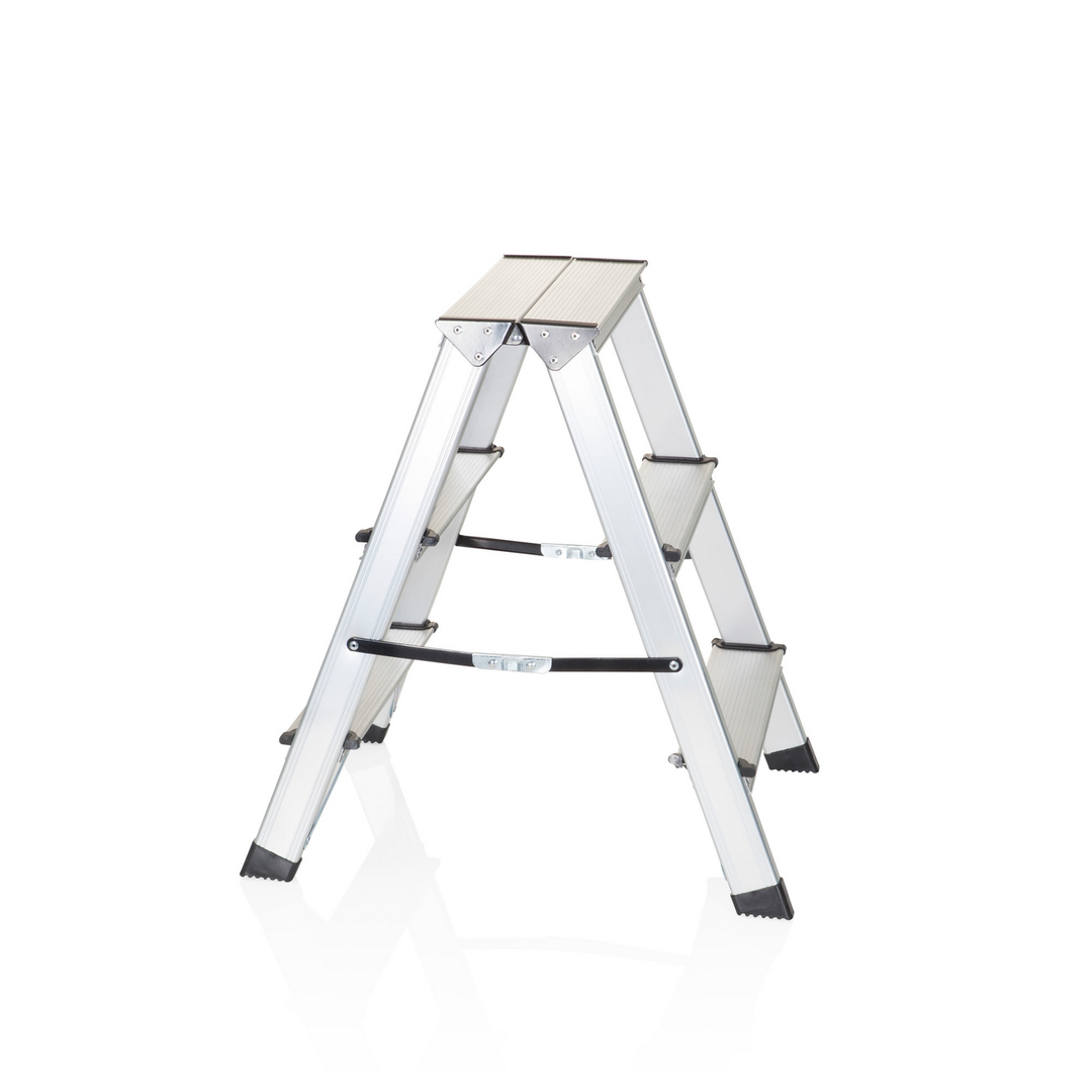 Hjh Office Klappleiter Trittleiter Aluminium 3 Stufen Beidseitig Arbeitshöhe B-Ware - 4251084671150