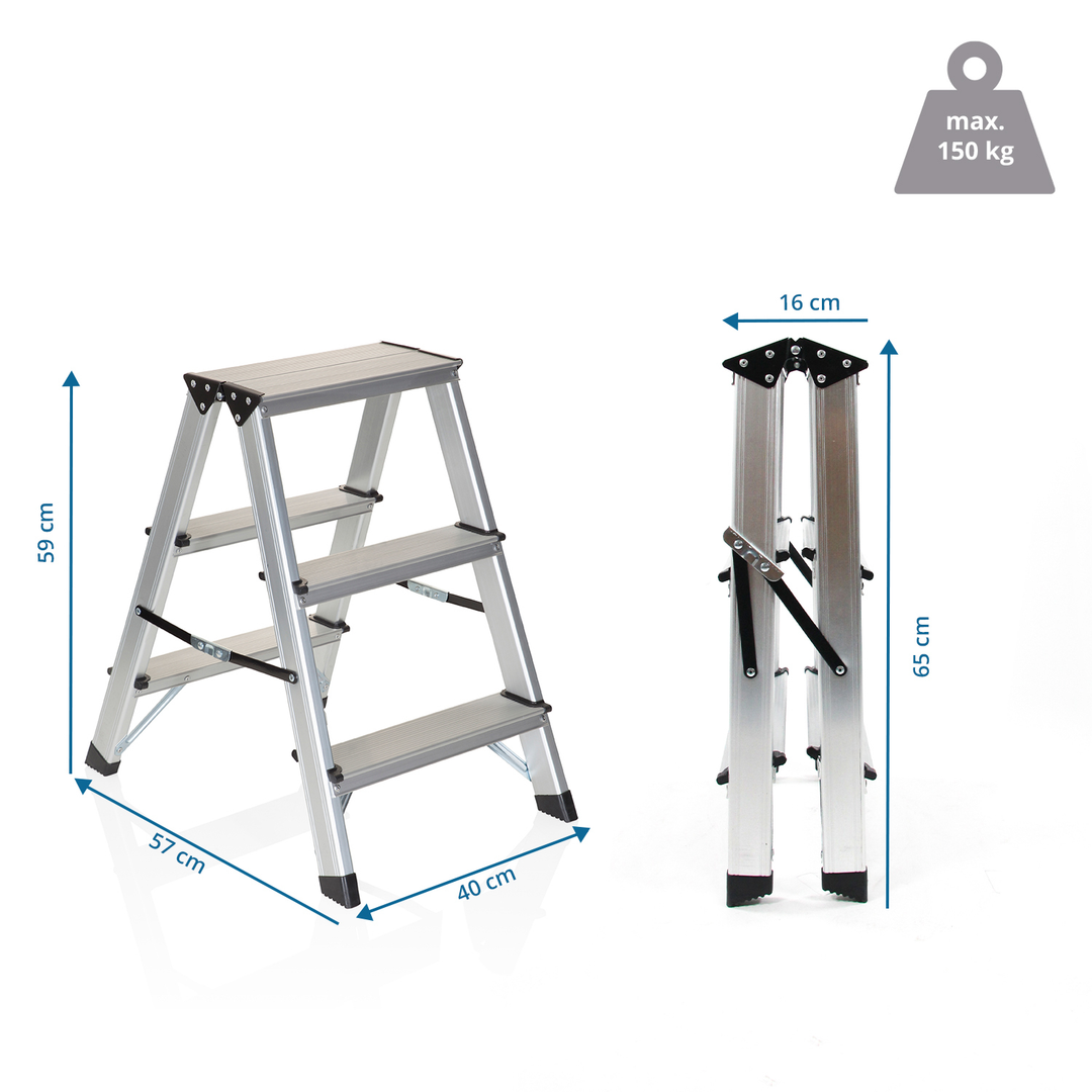 Hjh Office Klappleiter Trittleiter Aluminium 3 Stufen Beidseitig Arbeitshöhe B-Ware - 4251084671150