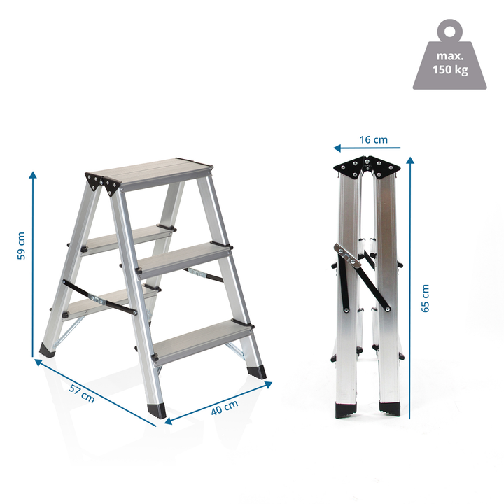 Hjh Office Klappleiter Trittleiter Aluminium 3 Stufen Beidseitig Arbeitshöhe B-Ware - 4251084671150