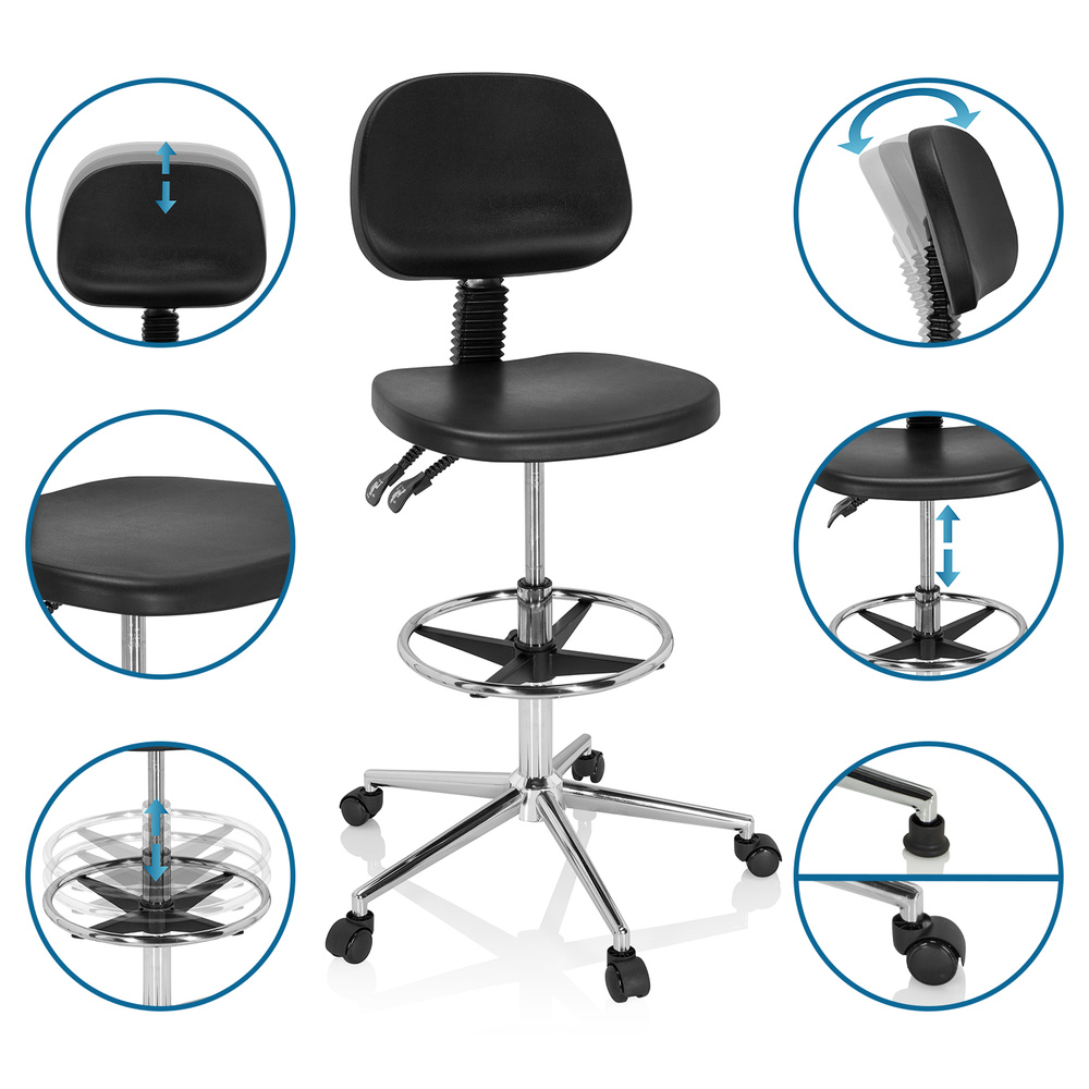 Hjh Office Arbeitsstuhl Drehhocker Stuhl Hartschaum Schwarz Fußstütze Chrom B-Ware - 4064323017066