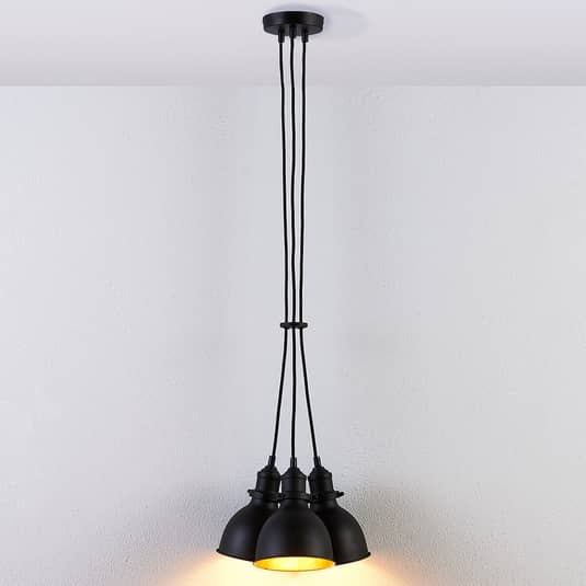 Lindby 3 Flg.Pendelleuchte Lira Schwarz Gold Deckenlampe Deko Hängeleuchte E27 B-Ware - 4251096529852