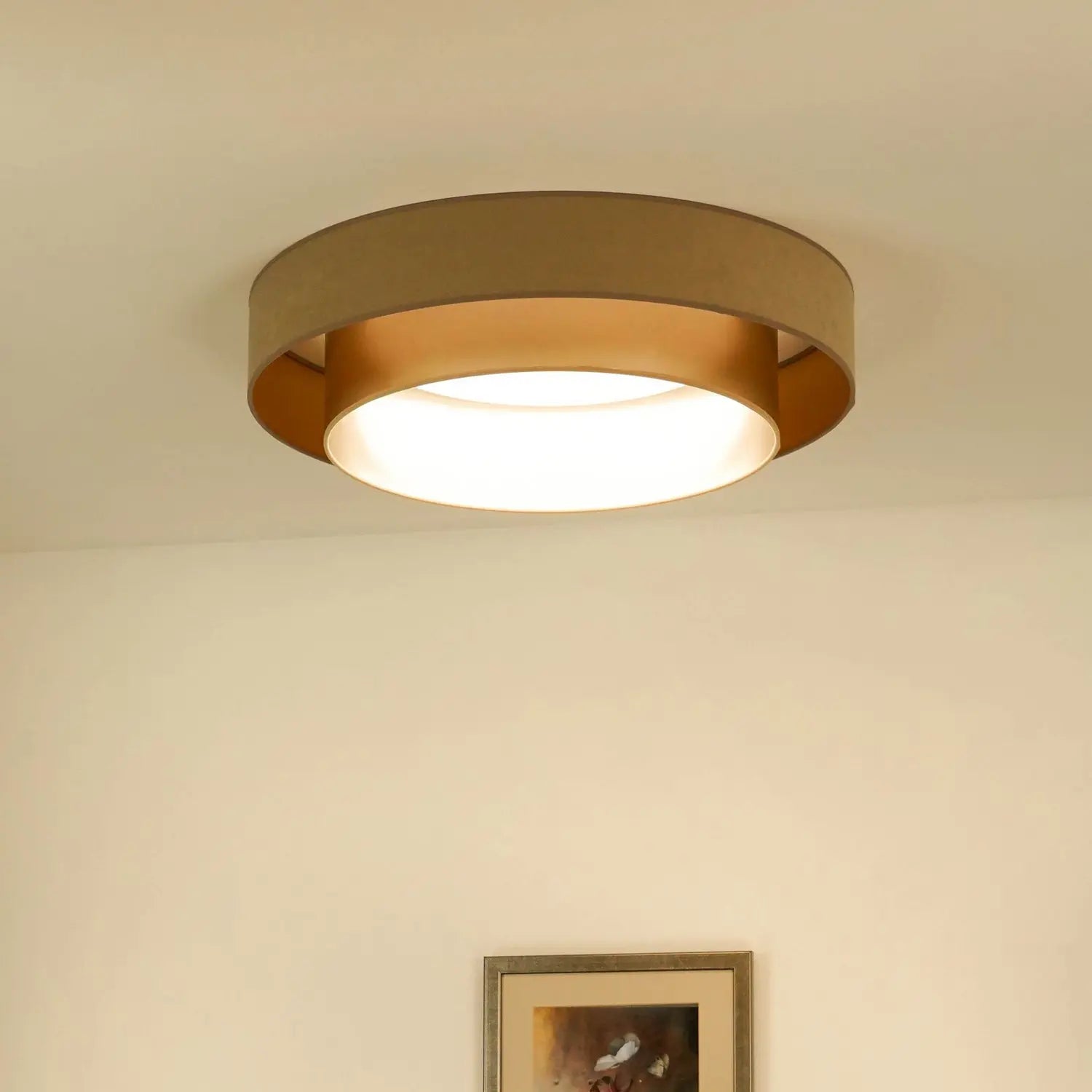 B-Ware Duolla Led Deckenlampe Luneta Leuchte Lampe Samt Beige Gold ø 60 Cm 3 Step Dim - 5905317606370