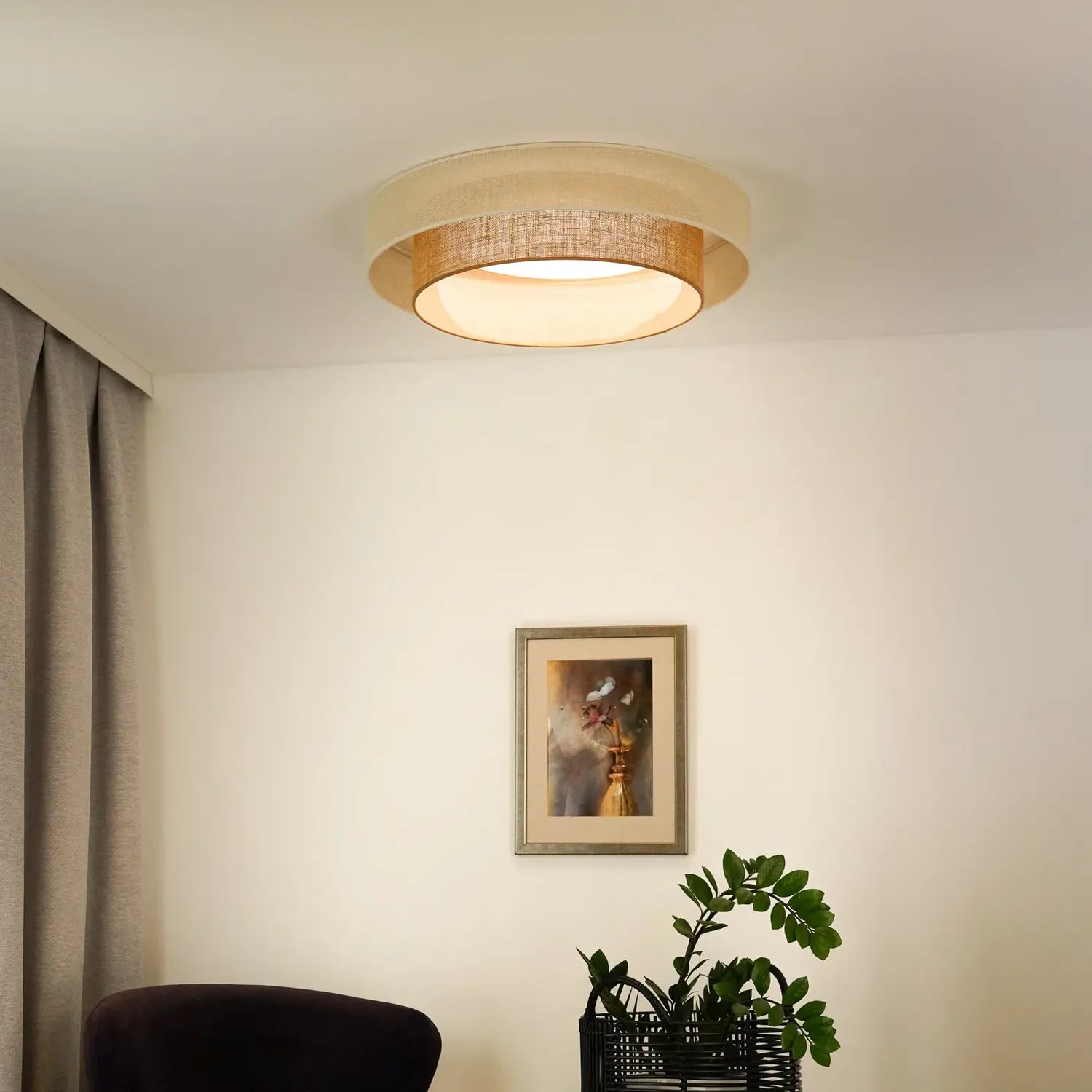 B-Ware Duolla Led Deckenleuchte Luneta Lampe Jute Weiß Braun 60cm Dimmbar Fernbedienung - 5905317606349