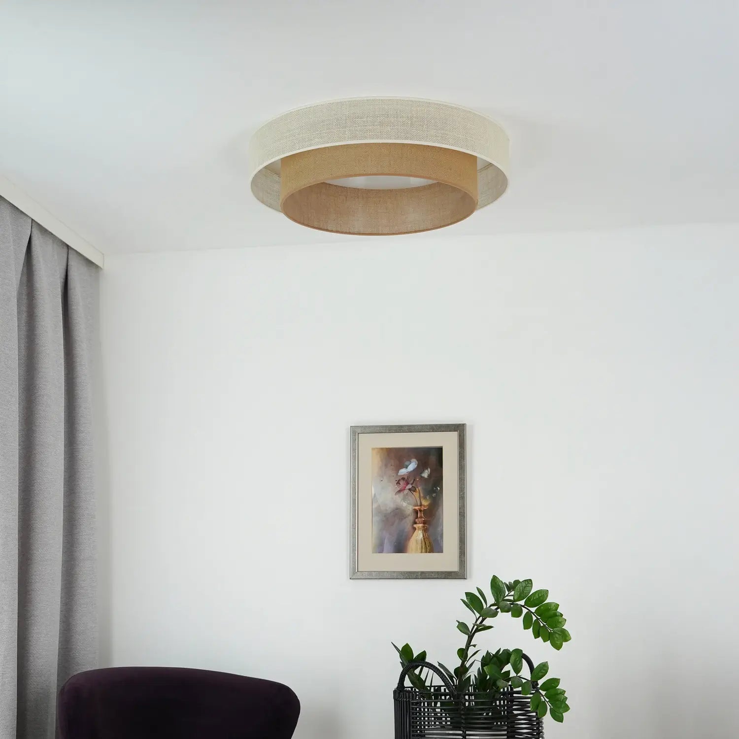 B-Ware Duolla Led Deckenleuchte Luneta Lampe Jute Weiß Braun 60cm Dimmbar Fernbedienung - 5905317606349