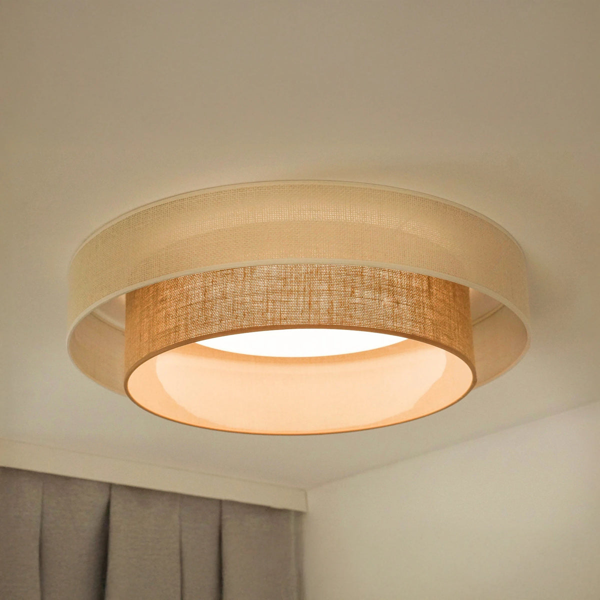 DUOLLA Deckenleuchte Lampe LED Fernbedienung Textil weiß braun dimmbar Jute 60 c - 5905317606349