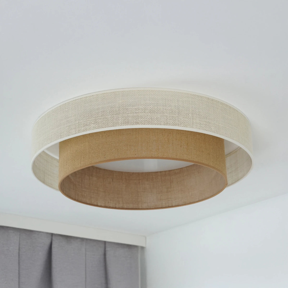 DUOLLA Deckenleuchte Lampe LED Fernbedienung Textil weiß braun dimmbar Jute 60 c - 5905317606349