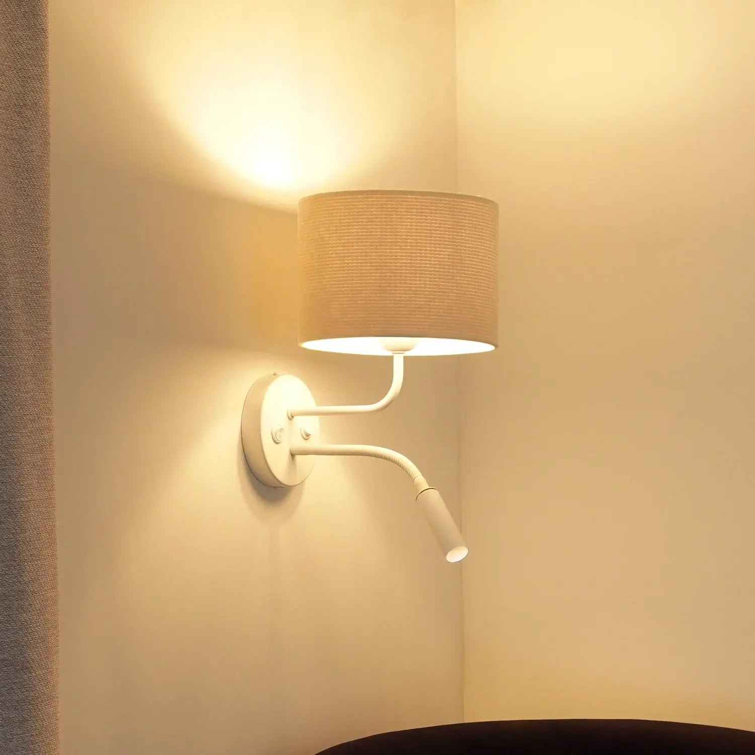 B-Ware Duolla Wandleuchte Wandlampe Roller Leselicht Cord Metall Weiß Schalter Europa - 5905317606639